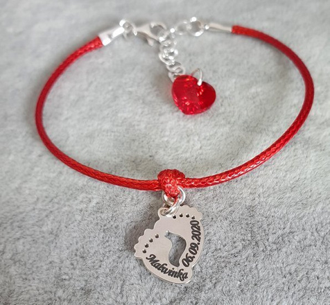 1180 bransoletka grawerowana srebro 925 stopki na sznurku