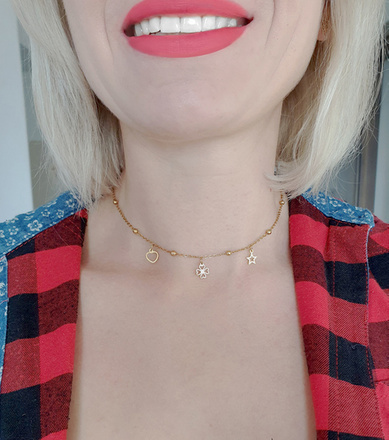 1326/28 naszyjnik złoty stal szlachetna oponki z wisiorkami