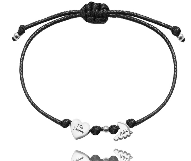 1645/7 bransoletka z grawerem dla mamy na sznurku stal szlachetna