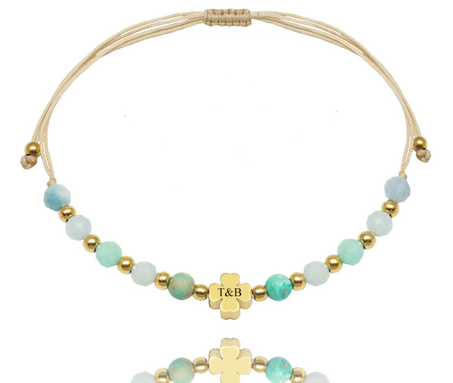 1681 bransoletka z grawerem koniczynka, kamienie naturalne