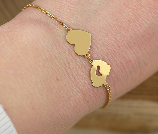 1481 bransoletka srebrna 925 złocona z grawerem koniczynka serce stopki