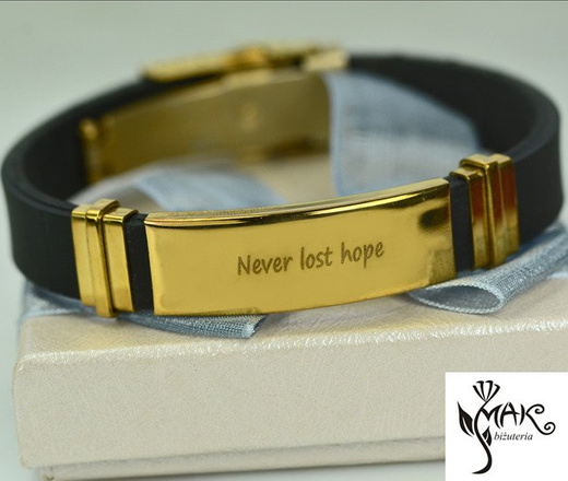 BR689 BRANSOLETKA Z GRAWEREM czarna męska pozałacana