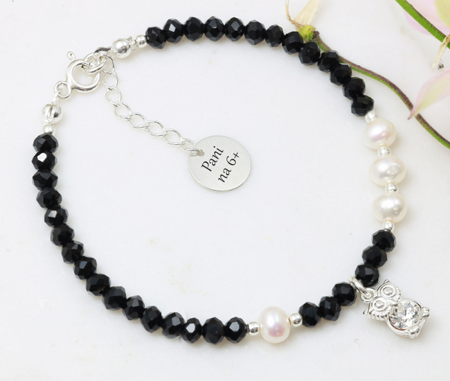 bransoletka dla nauczyciela srebrna 925 perły i kryształki 1814/3