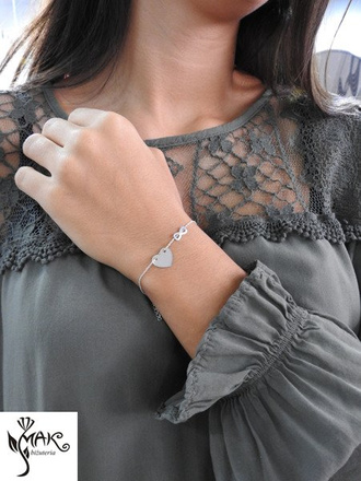 BR836 bransoletka grawerunek laser celebrytka serce infinity srebro 925