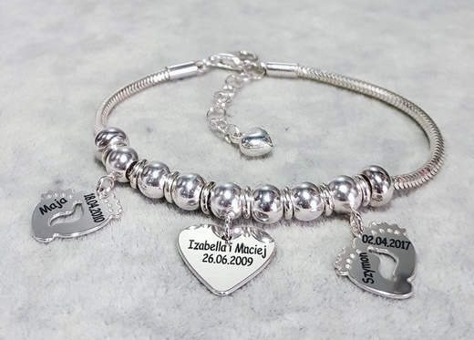 BR855/4 dlla mamy BRANSOLETKA z GRAWERUNKIEM laser 4 zawieszki