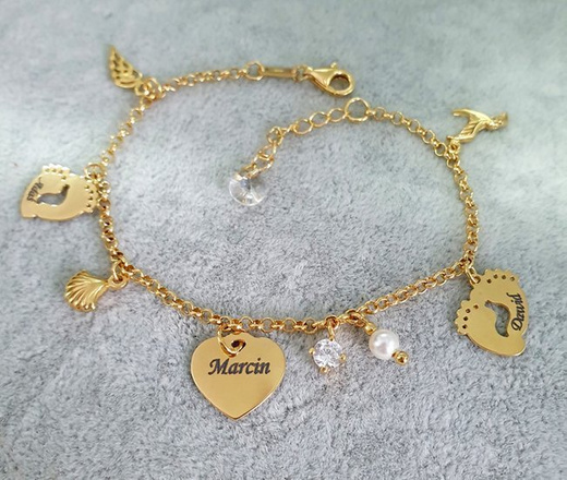 1210 bransoletka grawerowana srebrno pozłacane serce skrzydło