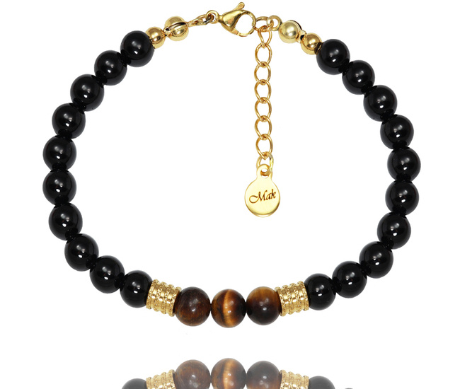 1707/2 bransoletka męska pozłacana kamienie naturalne