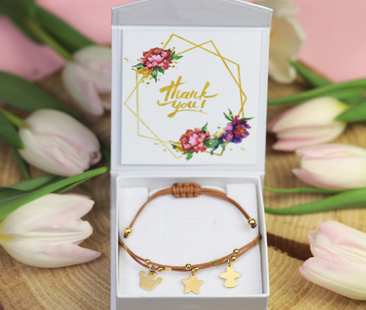 1347 BRANSOLETKA Z GRAWEREM srebro pozłacane na sznureczku