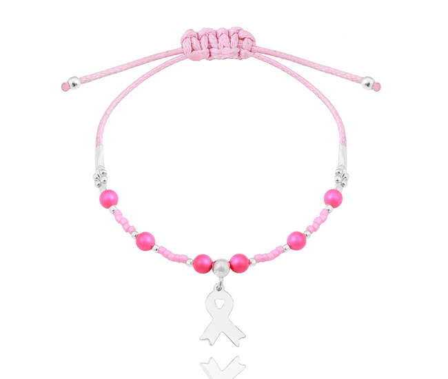 1570/2 bransoletka różowa wstążka amazonka z grawerem Swarovski Elements