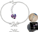 BR892 BRANSOLETKA dowolny inicjał literka Swarovski Elements serce