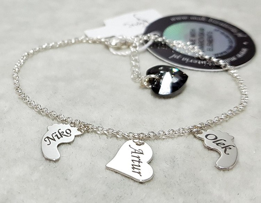 BR1004 BRANSOLETKA Z GRAWEREM srebro Swarovski Elements serce