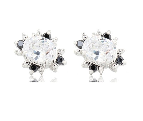 Kol  599/374  KOLCZYKI cyrkonie biało-czarne sztyft