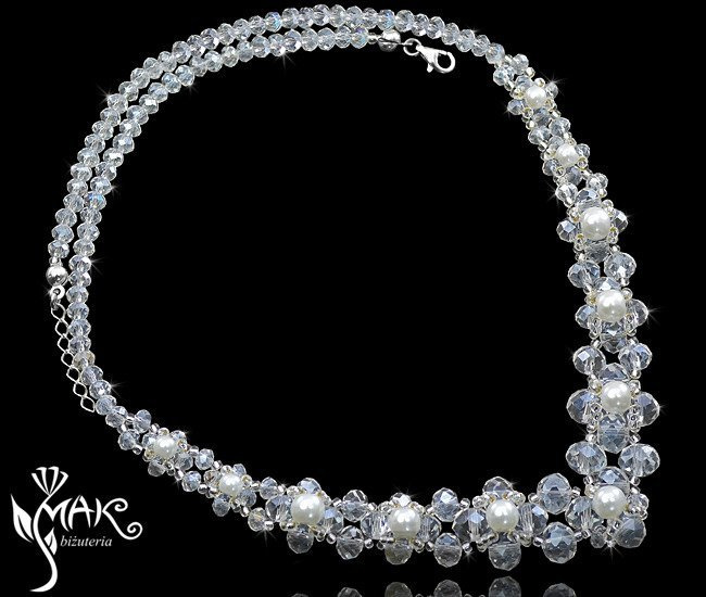 NK436  NASZYJNIK  PEREŁKI SZKLANE - KRYSZTAŁY  - ŚLUB