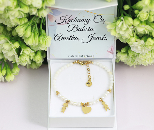 1746/10 Bransoletka złocona z grawerem i perłami dla mamy