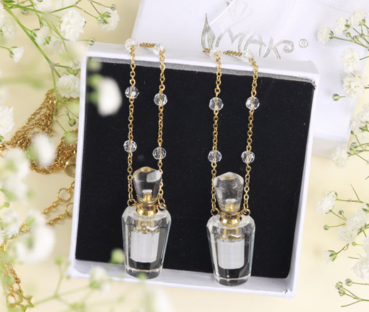 1416 naszyjnik pozłacany perfumetka z kryształu górskiego