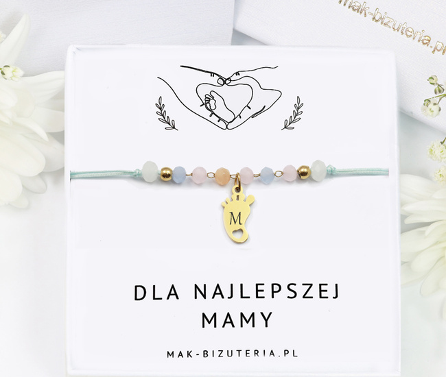 1732/7 bransoletka złocona z grawerem  błękitna dla mamy