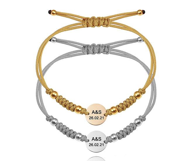1638/2 bransoletka stalowa dla pary z grawerem na sznureczku