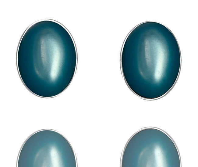 480/394 kolczyki srebrne owalne kocie oko niebieskie