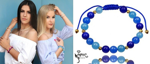 BR948 Bransoletka z niebieskich jadeitów na sznurku