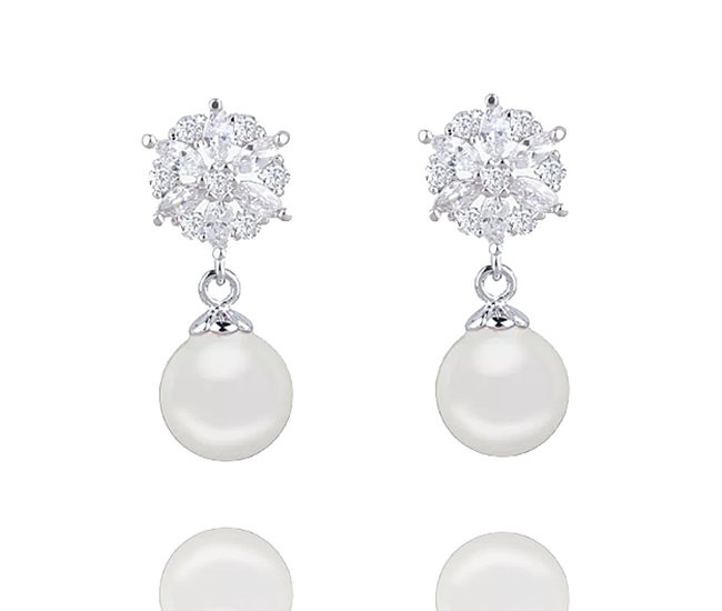 KOL 599/1083 kolczyki srebrne wysadzane cyrkonia z perłą