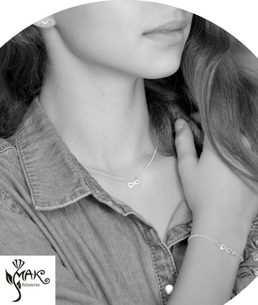 KPL849 biżuteria KOMPLET srebrny nieskończoność infinity + pudełko z grawerem