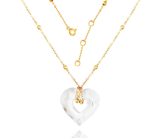 1326/16 naszyjnik pozłacany kuleczkami stal serce crystal Swarovski Elements