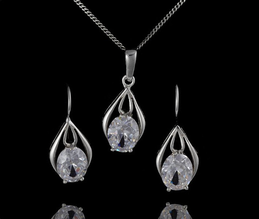 480/234 komplet srebrny łezki z cyrkoniami