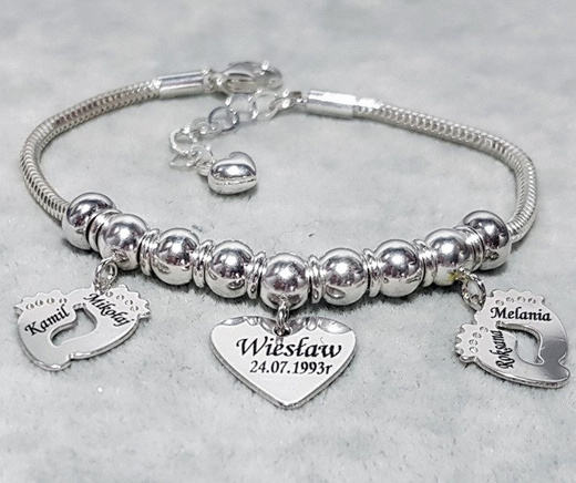 BR855/4 dlla mamy BRANSOLETKA z GRAWERUNKIEM laser 4 zawieszki