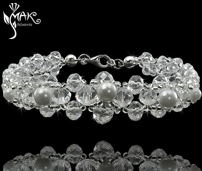 BR436  BRANSOLETKA  PEREŁKI SZKLANE - KRYSZTAŁY  - ŚLUB