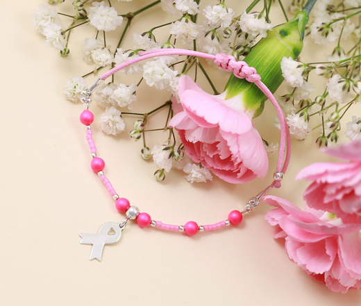 1570/2 bransoletka różowa wstążka amazonka z grawerem Swarovski Elements