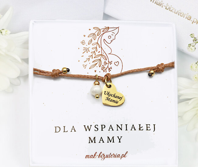 1717/6 bransoletka z sercem grawerowana złota lub srebrna dla mamy na sznureczku