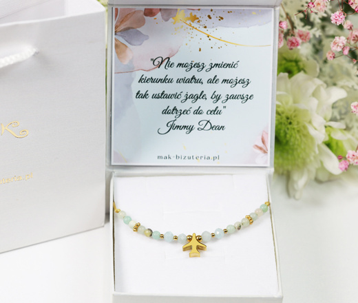 1733/3 bransoletka z samolotem grawerowanym i kamieniami naturalnymi