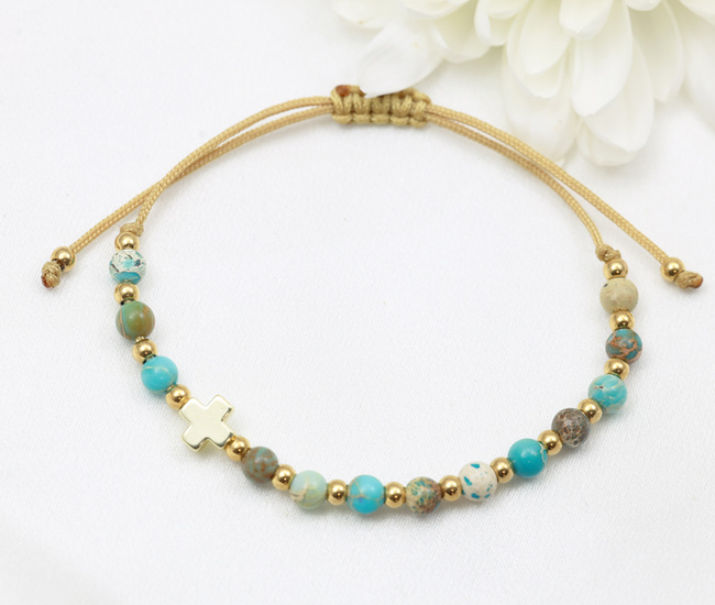 bransoletka różaniec z kamienia naturalnych stal złocona jaspis 1877/6