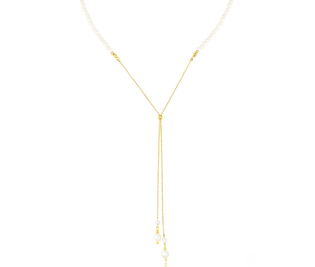 1383/1 naszyjnik srebrny 925 pozłacany  z perełkami krawat