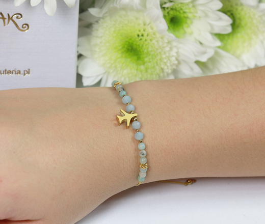 1733/3 bransoletka z samolotem grawerowanym i kamieniami naturalnymi