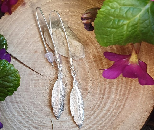 1154 Kolczyki srebrne 925 piórka długie, otwarte zapięcia
