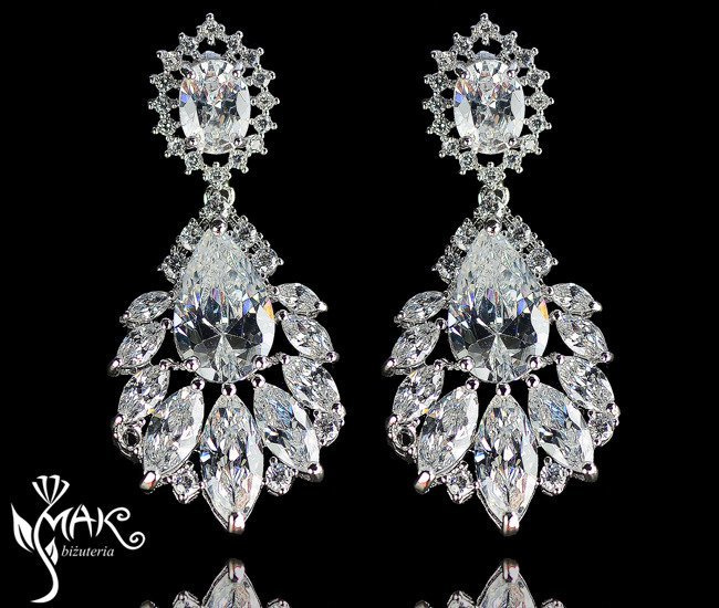 Kol 686/6 KOLCZYKI ślubne, cyrkonie długie Piękne