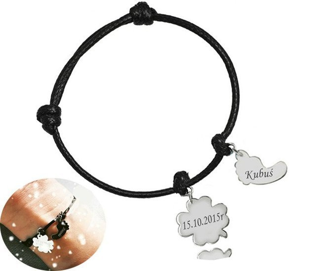 BR957 Bransoletka z grawerem dwie zawieszki, Srebrna 925