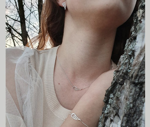 1135 skrzydełka skrzydła komplet srebrny celebrytka srebro 925