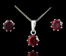 480/83  komplet srebrny okrągłe z bordowymi cyrkoniami