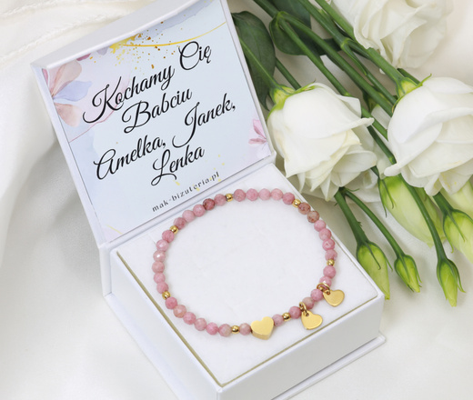 Bransoletka grawerowana z serduszkami z kamieni naturalnych 1898/1