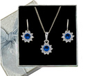 480/117 komplet srebrny z cyrkoniami niebieskimi kwiatki