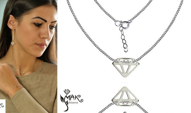 NK757 NASZYJNIK diament SREBRO 925 celebrytka