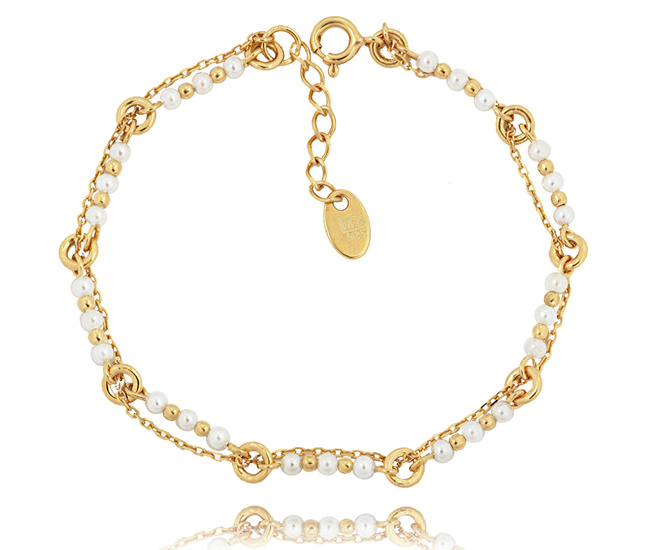 1497 bransoletka srebrna pozłacana z perełkami na ślub