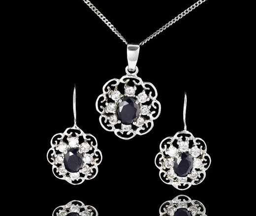 480/242 komplet srebrny ażurowy z czarnymi cyrkoniami