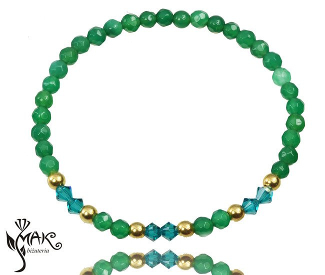 BR950 Bransoletka, zielony agat fasetowany i kryształki Swarovski Element