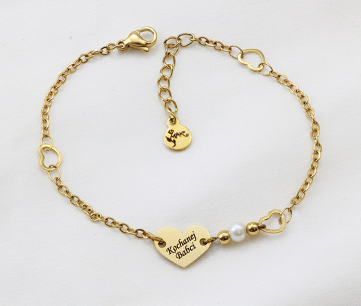 Zestaw Walentynkowy bransoletka z grawerem serce i perły 1898/4