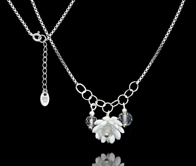 1749/5 bransoletka na ślub z kwiatuszkami i kryształkami srebrna 925