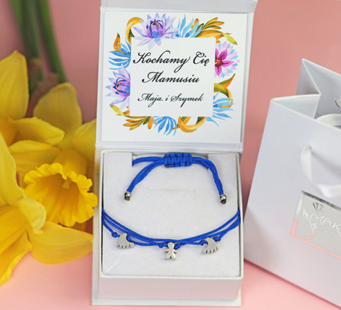 1344 BRANSOLETKA Z GRAWEREM stalowa na sznureczku