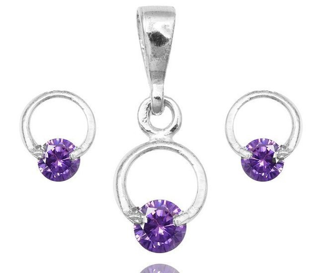 480/333  Komplet srebrny 925, cyrkonią fioletową kolczyki, wisiorek .